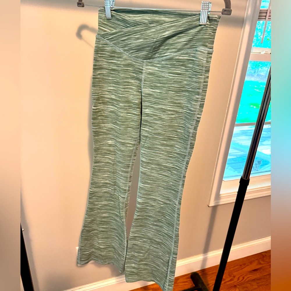 Old Navy Olive Striped High-Rise Flare Pants
